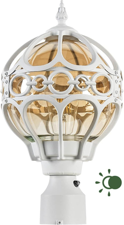 Dusk to Dawn Globe Outdoor Post Light for Lawn Porch Yard Driveway, White Outside Waterproof Lamp Post Light, Rust-proof Pier Mount Sphere Post Lighting Fixture, Exterior Pole Post Light(1 Pack)