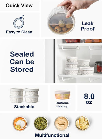 LE TAUCI Ramekins Oven Safe with Lids, 8 oz Ramikin Set for Creme brulee, Souffle, Dipping Sauces, Ceramic Food Storage Containers, Baking Dishes - 4.4 inch, Set of 4, Arctic White