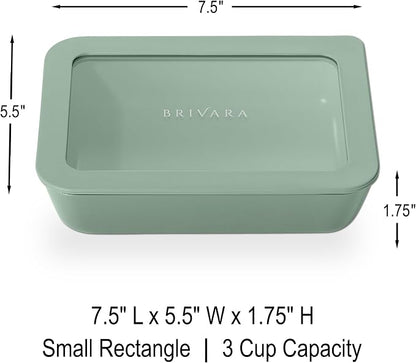 Glass Food Storage Container with Lid, 3-Cup Small Rectangle | Microwave-Safe Airtight Lid, Oven-Safe Ceramic-Coated Glass | Zero Plastic, No PFAS/PFOA/BPA, Reusable [Willow]
