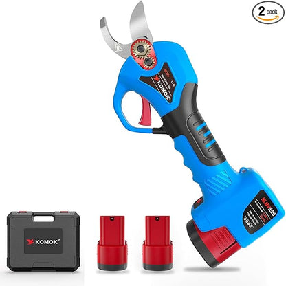 KOMOK Electric pruning shears, Professional Cordless Power Branch Cutter Fruit Tree Pruner, 2PCS 2Ah Battery Operated Pruning Shears, MAX 1" Cutting Capacity 6-7 working hours