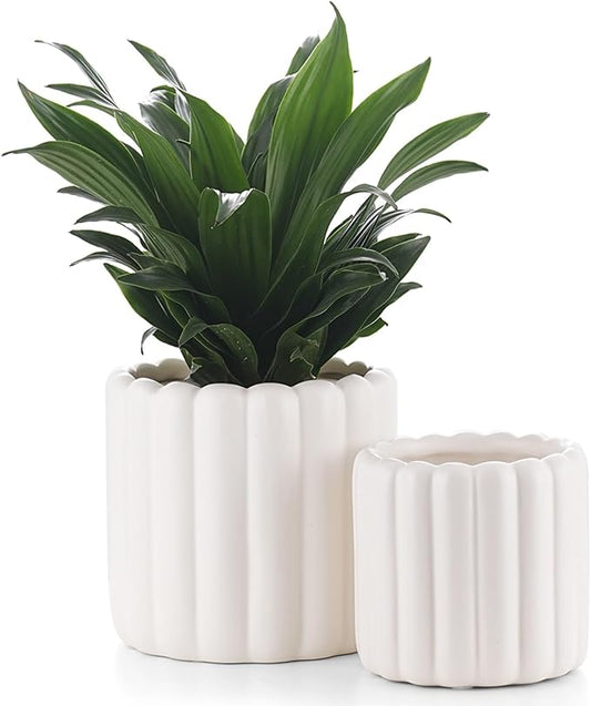 Ceramic Plant Pots,6 inch+4.7 Inch Planter Pot with Drainage Holes,Ceramic Planters for Indoor Plants,Modern Flower Pots for Indoor Outdoor Plants House & Office Décor,Cream White