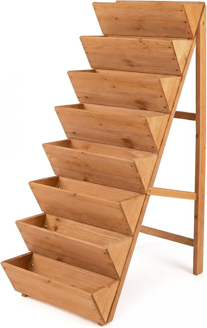 Giantex 8-Tier Wooden Vertical Raised Garden Bed, Freestanding Plant Stand with Legs for Herbs Vegetables Fruits, Indoor Outdoor Tiered Wood Planter Box Flower Rack for Patio, Balcony & Yard