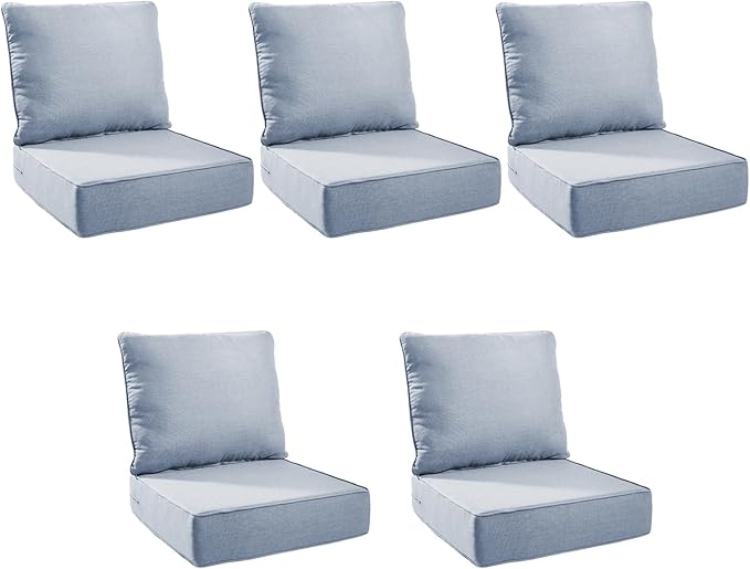 Outdoor Cushion Set for Furniture Patio Furniture, UV Resistant, Water Resistant - 6 Inch Thick Foam Garden Cushions– 22x24 Inch Patio Seat Covers for Chair/Sofa/Couch | Baby Blue | 5-Pack |