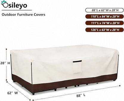 Patio Furniture Covers Waterproof,600D Heavy Duty Patio Cover for 6/7/8 PCS Sets Sectional Sofa Couch Dining Rocking Swivel Chairs Ottomans Coffee Table,88L x 62W x 28H inch Beige & Brown