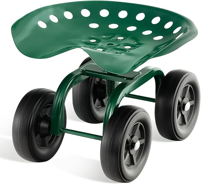 Giantex Garden Cart, Rolling Workseat with 4 Wheels, Garden Stool 360° Swivel Work Seat & Adjustable Height, Heavy Duty Wagon Scooter for Gardening for Patio Garden, Lawn, Yard (Green)