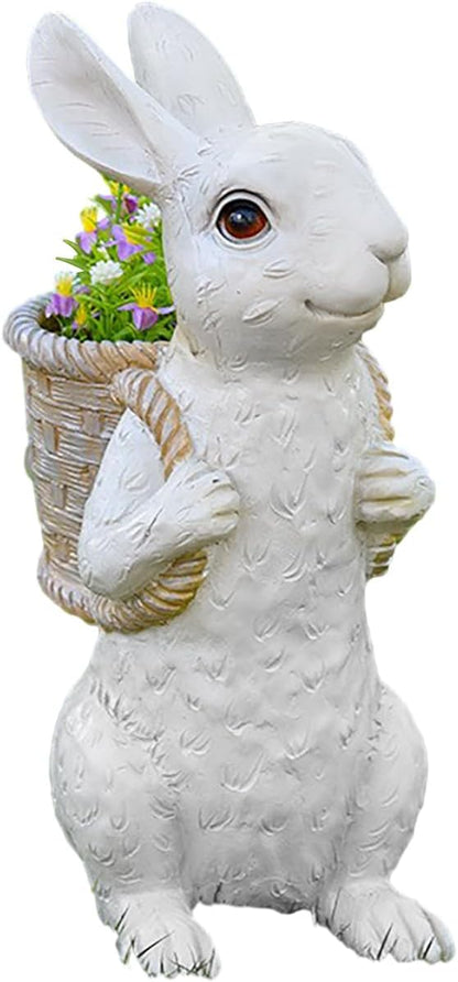 Wnvivi Resin Bunny Planter,Mini Rabbit Succulent Flower Pot,Cartoon Rabbit Flower Basket Planter Cactus Pot for Garden Balcony Easter Decor(White)