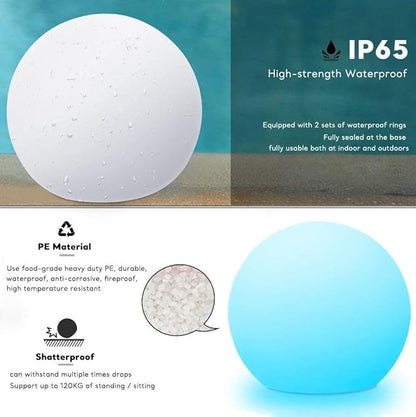 10 inch Rechargeable LED Ball Light, Dimmable LED Globe Light w/Remote, 16 RGB Colors Changing LEDs Globe Mood Lights, IP65 Waterproof Floor Lamp for Backyard Patio Garden Wedding Party Home
