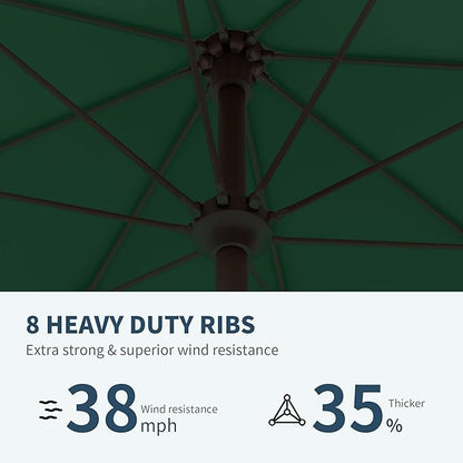 PatioKingdom 11FT Patio Umbrella,Outdoor Umbrella with Push Button Tilt and Crank,Market Table Umbrella with 8 Sturdy Fiberglass Ribs UV Protection(Dark Green, 11FT)