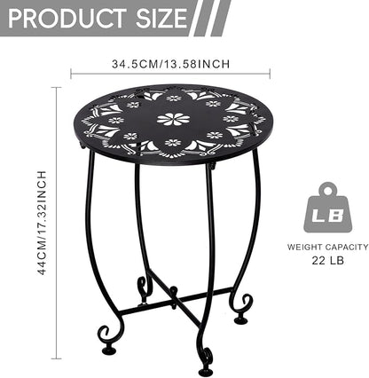 Small Outdoor Side Tables - 14 Inch Metal Patio Side Table, Anti-Rust Waterproof Outdoor Round End Table for Patio Porch Garden Yard Balcony, Black (Style A)