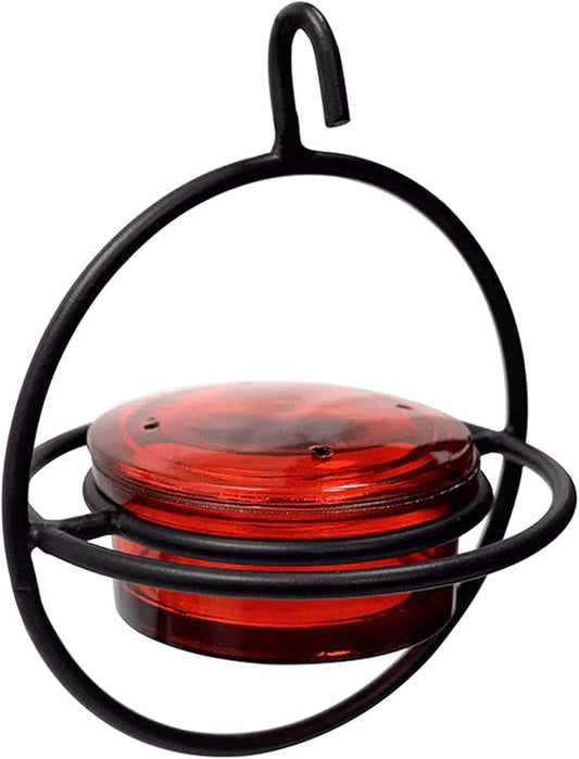 Monarch Abode Hanging Hummingbird Feeders for Outdoors – Single Handcrafted Hanging Glass Hummingbird Feeder with Red Bowl & Perch, Decorative Humming Bird Feeders for Outdoors Garden Patio Deck