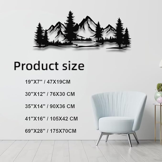 Motomas Mountain and Forest Metal Decor, Wall Mounted Home Decor, Pine Trees and Nature Wall Art for Living Room, Bedroom or Office, Large Outdoor Wall Decor (19"X7" / 47X19CM)