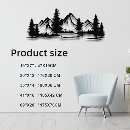 Motomas Mountain and Forest Metal Decor, Wall Mounted Home Decor, Pine Trees and Nature Wall Art for Living Room, Bedroom or Office, Large Outdoor Wall Decor (19"X7" / 47X19CM)