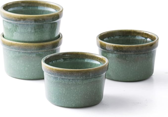 8 oz Ceramic Ramekins Set of 4, Individual Baking Cups | Reactive Glaze, Oven Safe, Ideal for Creme Brulee, Souffle, Custards, Dips & Appetizers