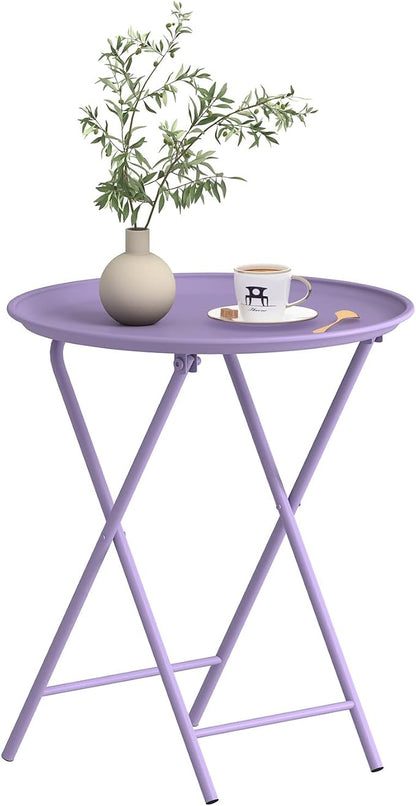 Garden 4 you Folding TV Tray Table, Metal Round Side Table, Purple Dinner Table with Metal Frame, Modern Outdoor Tray Table for Living Room, Bedroom, Patio & Small Spaces, 1 Pack
