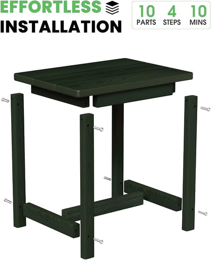 Outdoor Side Table – 17" HDPE Adirondack Side Tables, Sturdy Small Outdoor Porch Tables, Weather-Resistant & Easy Assembly Patio End Table for Garden, Balcony, Porch & Poolside (Green)