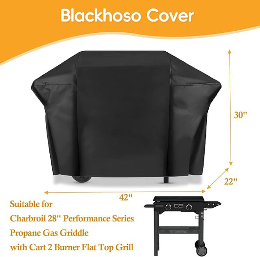Grill Cover for Charbroil 28" Performance Series Propane Gas Griddle with Cart 2 Burner Flat Top Grill, Heavy Duty Waterproof Cover, Outdoor BBQ Grilling Cover