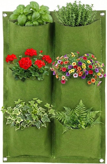 WFIST Vertical Hanging Planter Bag, Breathable Felt Wall Garden Planter with Metal Grommets, Indoor/Outdoor Space-Saving Herb & Flower Growing Pouch (6-Pocket)