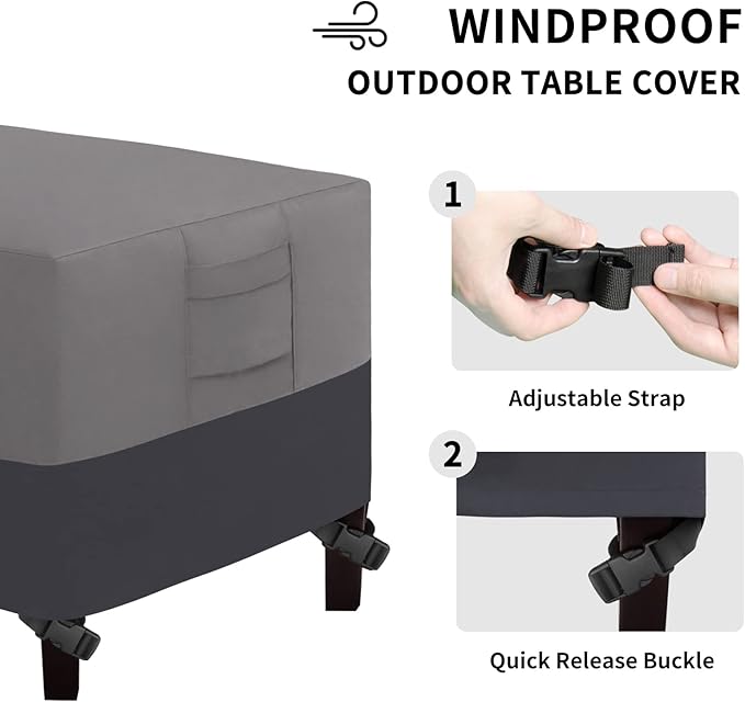 Easy-Going Patio Coffee Table Cover - Small Outdoor Rectangular Table Cover, UV Resistant Waterproof - Gray/Dark Gray (48" L x 28" W x 16" H)