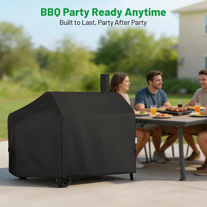 Offset Smoker Cover 60 Inch, Heavy Duty Waterproof Charcoal Smoker Grill Cover for Outdoor Grill, UV & Fade Resistant, Fits Char-Broil, Brinkmann, Royal Gourmet, New Braunfels, Black