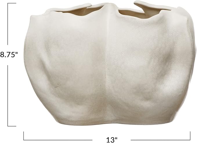 Bloomingville Decorative Organically Shaped Stoneware Planter, Matte Cream