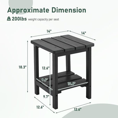 Furnimart Adirondack 2-Layer Square Outdoor Side Table, Extra-Thick HDPE Weather-Resistant Small Patio Table, Black Outdoor End Table for Garden Balcony Yard Deck Poolside(Black)