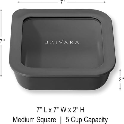 Glass Food Storage Container with Lid, 5-Cup Medium Square | Microwave-Safe Airtight Lid, Oven-Safe Ceramic-Coated Glass | Zero Plastic, No PFAS/PFOA/BPA, Reusable [Onyx]