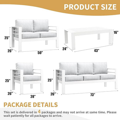 LayinSun Outdoor Aluminum Furniture Set, 5 Pieces Patio Sectional Conversation Chat Sofa Modern Seating Set with Coffee Table