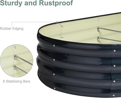 7x3ft Grey Oval Metal Raised Garden Bed - 12" Deep Galvanized Outdoor Planter Box for Vegetables/Flowers, Heavy Duty Rust-Proof Design (Weatherproof & Easy Assembly)