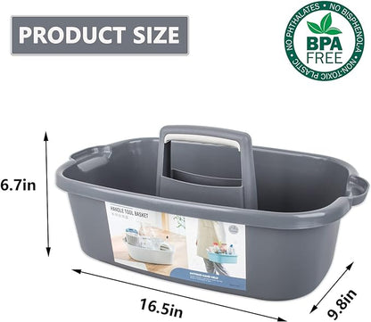 Large Cleaning Supplies Caddy Portable Shower Basket Supply Organizer with Handle Plastic Bucket Tool Storage for Bathroom, Bedroom, Kitchen, College Dorm, Garden, Dark Gray
