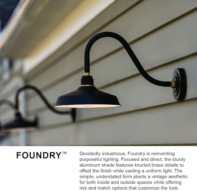 Hinkley Foundry Classic Medium Straight Arm Barn Light - Traditional, 1-Light, Aluminum, Dark Sky - Textured Black with Brass Accents