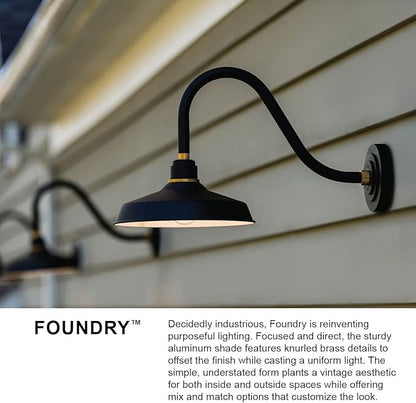 Hinkley Foundry Classic Medium Straight Arm Barn Light - Traditional, 1-Light, Aluminum, Dark Sky - Textured Black with Brass Accents