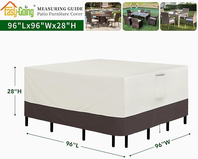 Easy-Going Patio Furniture Cover 96"x96" Square Outdoor Table and Chair Set Covers Waterproof UV Resistant Outdoor Sectional Sofa Set Covers, Beige/Brown