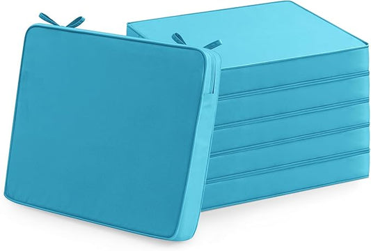 Summsun Outdoor Chair Cushions Set of 6: Waterproof & Fade Resistant Seat Cushion for Patio Furniture - 19 x 19 x 2 Inch Chair Pads with Ties and Hidden Zipper - Patio Chair Cushion Replacement, Teal