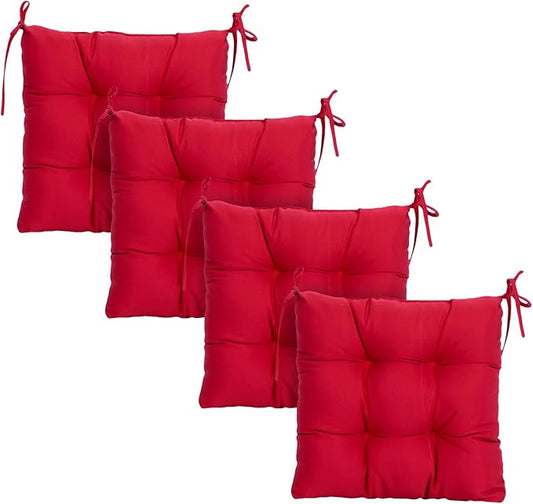 ARTPLAN Outdoor Chair Cushions,Set of 4,19"x19"x4" Patio Seat Pad Cushions with Ties,Wicker Tufed Outdoor Cushions for Patio Furniture,Red