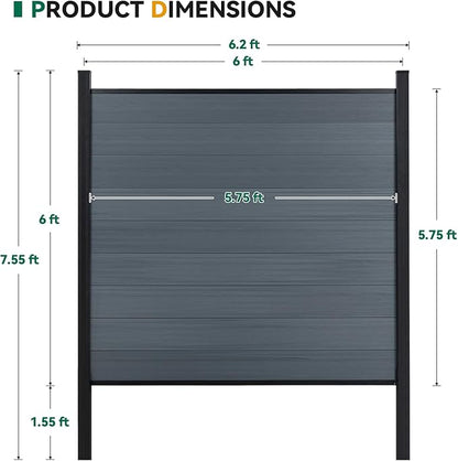 Mondaria Privacy Fence for Outside, 6ftx6ft Outdoor Privacy Panels with In-ground Post, Wind Resistant Wood Plastic Composite Fencing for Patio, Backyard, Garden and Swimming Pool (Gray with 2 Posts)