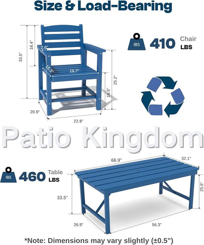 7-Piece Navy Blue HDPE Patio Table and Chairs Set, Weather Resistant Outdoor HDPE Dining Table Sets with Umbrella Hole for Lawn, Garden, Deck, Poolside, Balcony