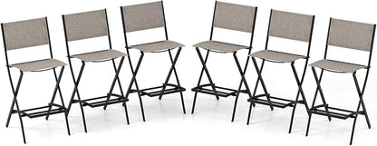 COSTWAY Outdoor Patio Bar Chair Set of 6, Folding Bar Height Stool with Metal Frame & Footrest, Patio Bar Stool for Balcony, Garden & Poolside (6, Coffee)