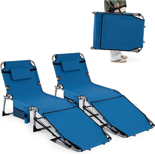 GYMAX Tanning Chair, 3 in 1 Sun Bathing Lounge Chairs with Face/Arm Holes & Side Pocket, Portable Lightweight Face Down Layout Tanning Chair for Outside, Beach, Backyard, Poolside (2, Blue)