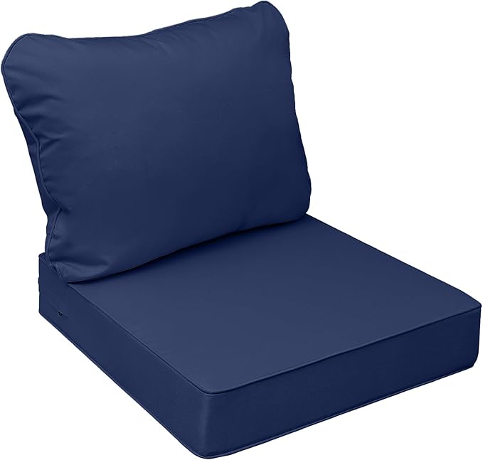AAAAAcessories Outdoor Seat Cushions for Chairs, Fade-Resistant, Waterproof Patio Furniture Replacement Cushions, 25.5" x 25.5" x 5" + 25.5" x 19", Navy Blue