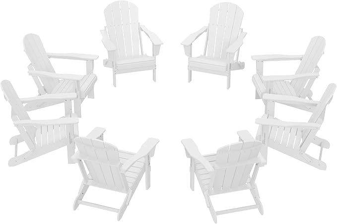 WestinTrends Malibu Malibu Outdoor Folding Poly Adirondack Chair (Set of 8), White