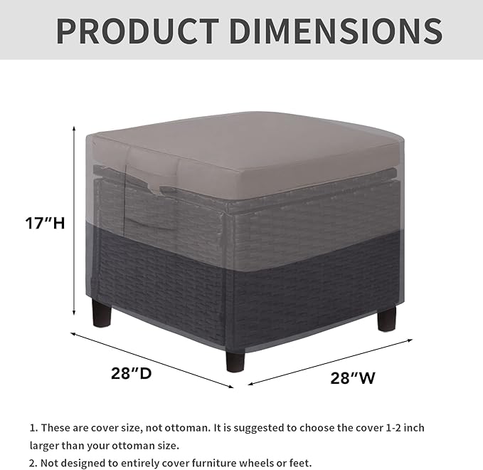 Easy-Going Outdoor Ottoman Cover, Waterproof Patio Ottoman Cover, Heavy Duty Outdoor Furniture Cover with Padded Handles (28"x28"x17", Gray/Dark Gray)