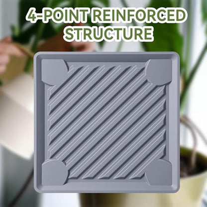 2 Pack-Square Plant Caddy with Hidden Wheels 10 Inch Heavy Duty Rolling Plant Stands Indoor Outdoor Plant Saucer Tray Dolly with $9.9 Garden Tools (Gray)