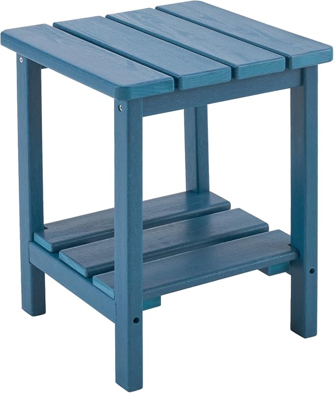 Furnimart Adirondack 2-Layer Square Outdoor Side Table, Extra-Thick HDPE Weather-Resistant Small Patio Table, Blue Outdoor End Table for Garden Balcony Yard Deck Poolside(Blue)