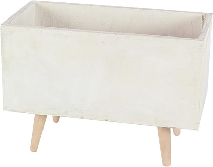 Deco 79 Fiberclay Ceramic Indoor Outdoor Planter Rectangular Large Planter Pot with Brown Wooden Legs, Set of 2 Planters 21", 17"W, White