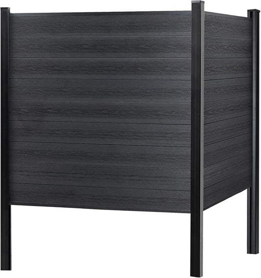 Mondaria Fence Privacy Screen with 8ft In-ground Posts, 6ft(H) x 6ft(W) Wood Plastic Composite Fence Panels Weather-Resistant Outdoor Fence for Backyard/Garden (Black, 1 Post)