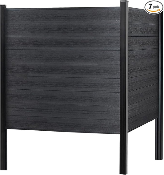 Mondaria Fence Privacy Screen with 8ft In-ground Posts, 6ft(H) x42ft(W) Wood Plastic Composite Fence Panels Weather-Resistant Outdoor Fence for Backyard/Garden (Black, 8 Posts)