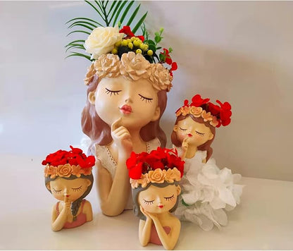 Small Fairy Head Planter, 3 Pack Succulent Pots, 4 Inches Girl Face Flower Pot Cute Resin Cactus Planters with Drainage Decorations, Gift for Women and Garden Decor