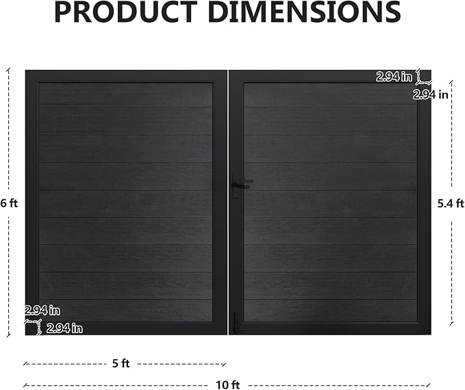 Wood Plastic Privacy Double Fence Gate 6ft(H) x 10ft(W), Metal Frame with Knob Kits, Durable Composite Outdoor Gate,Black