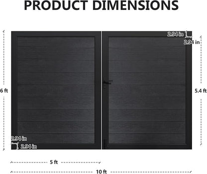 Wood Plastic Privacy Double Fence Gate 6ft(H) x 10ft(W), Metal Frame with Knob Kits, Durable Composite Outdoor Gate,Black