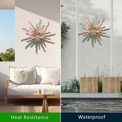 VEWOGARDEN Metal Sun Wall Decor 30" Large Outdoor Hanging Wall Art for Patio Farmhouse Garden Living Room Bedroom Decorations, Green